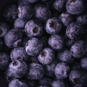 Detailed close-up of fresh blueberries with frosty texture, perfect for food themes.
